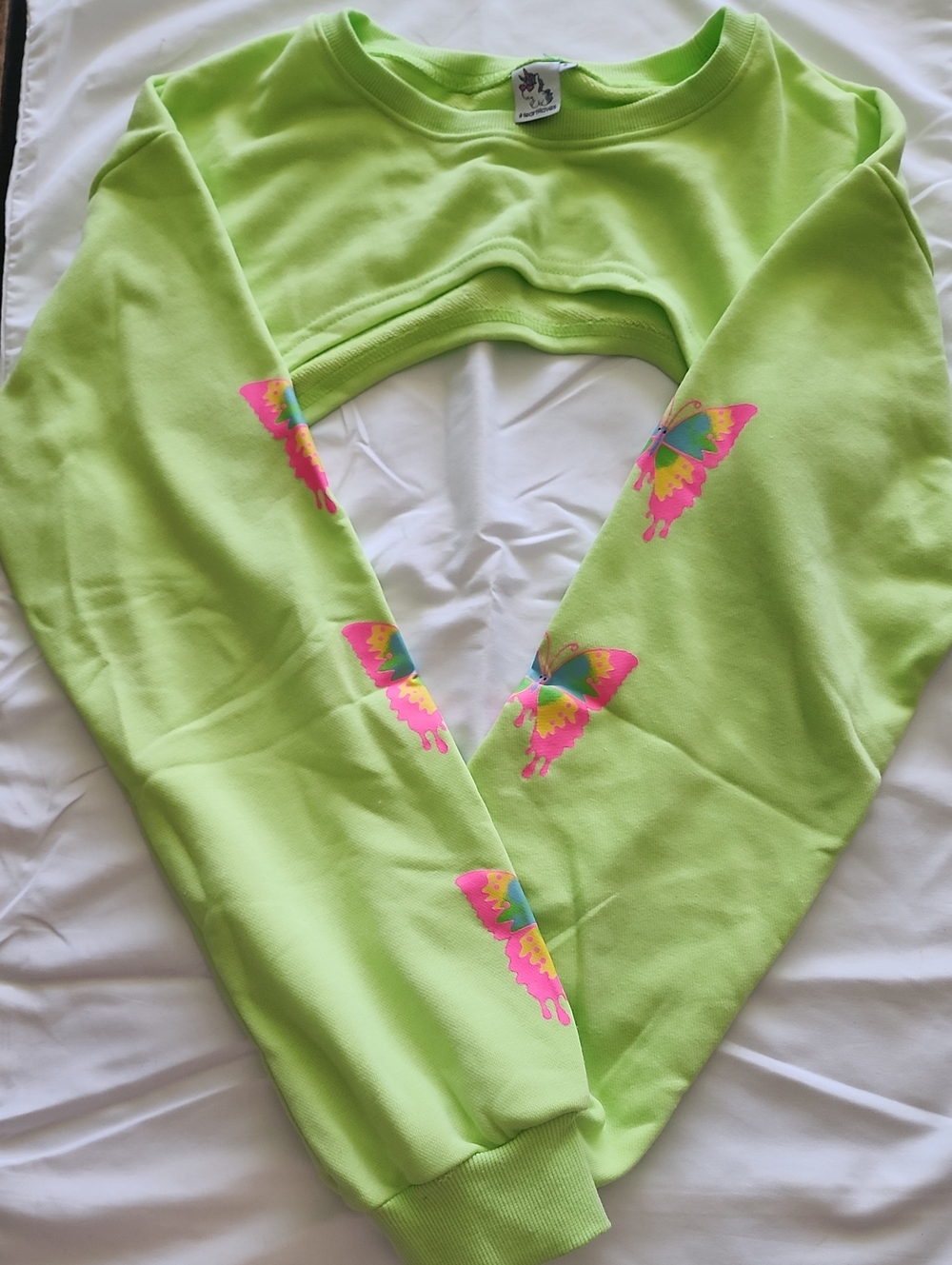 iHeartRaves Neon Butterfly Ultra Crop Shrug Sweatshirt NWT Small